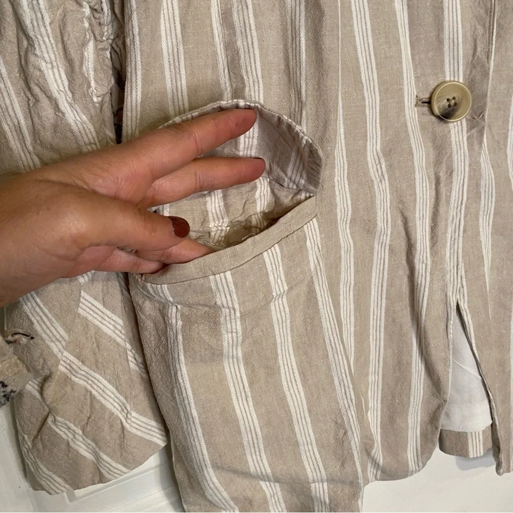 Free People Fern Blazer in Dusty Beige Oversized Linen Blend Size Medium